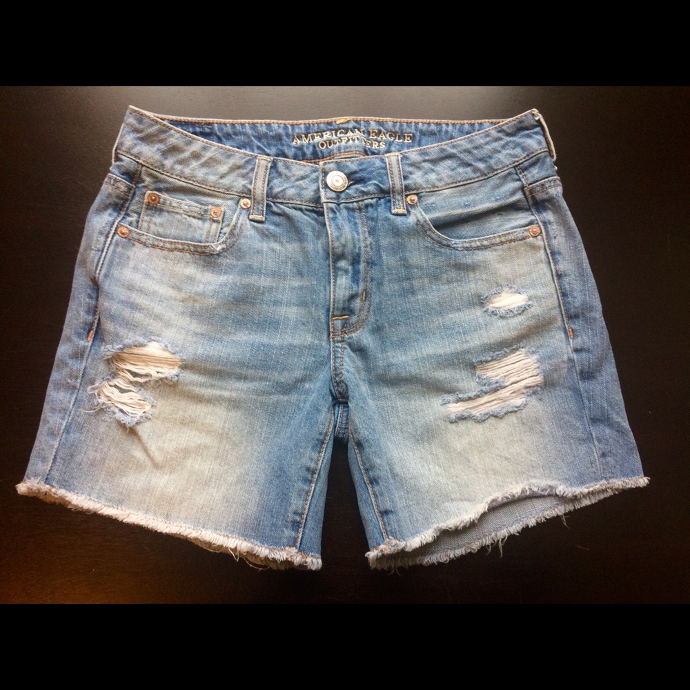 American Eagle Boy Midi Ripped Denim Jean Shorts